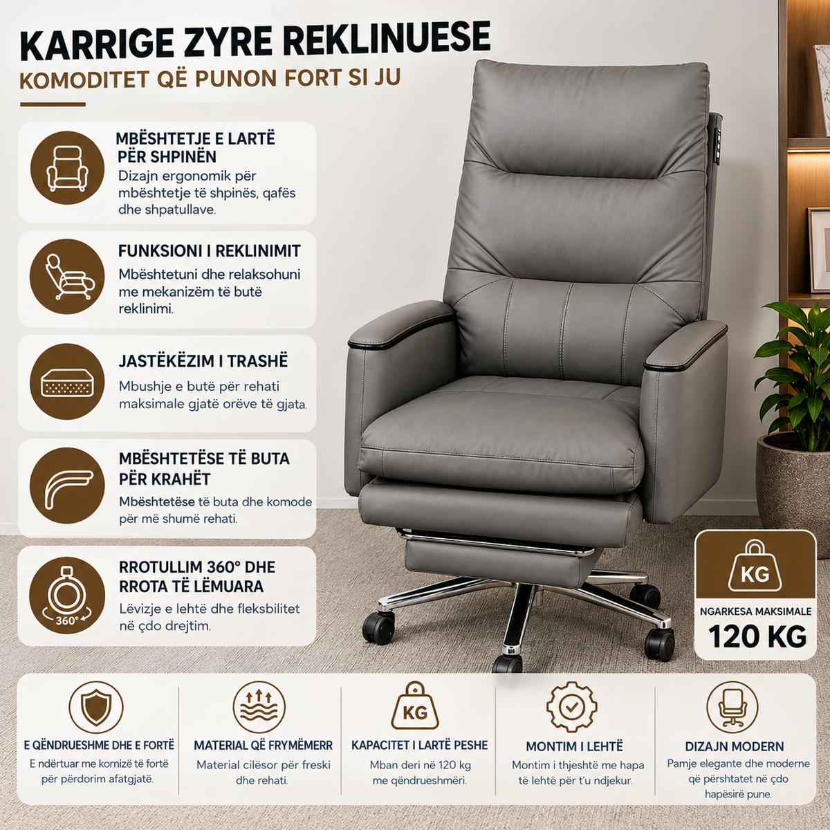 Karrige për Zyre Ergonomike Recliner